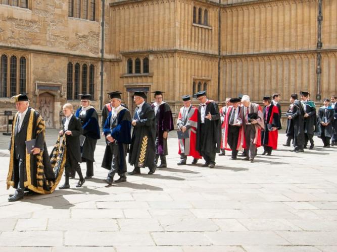 Photo of Encaenia procession leaving the Bodleian Library
