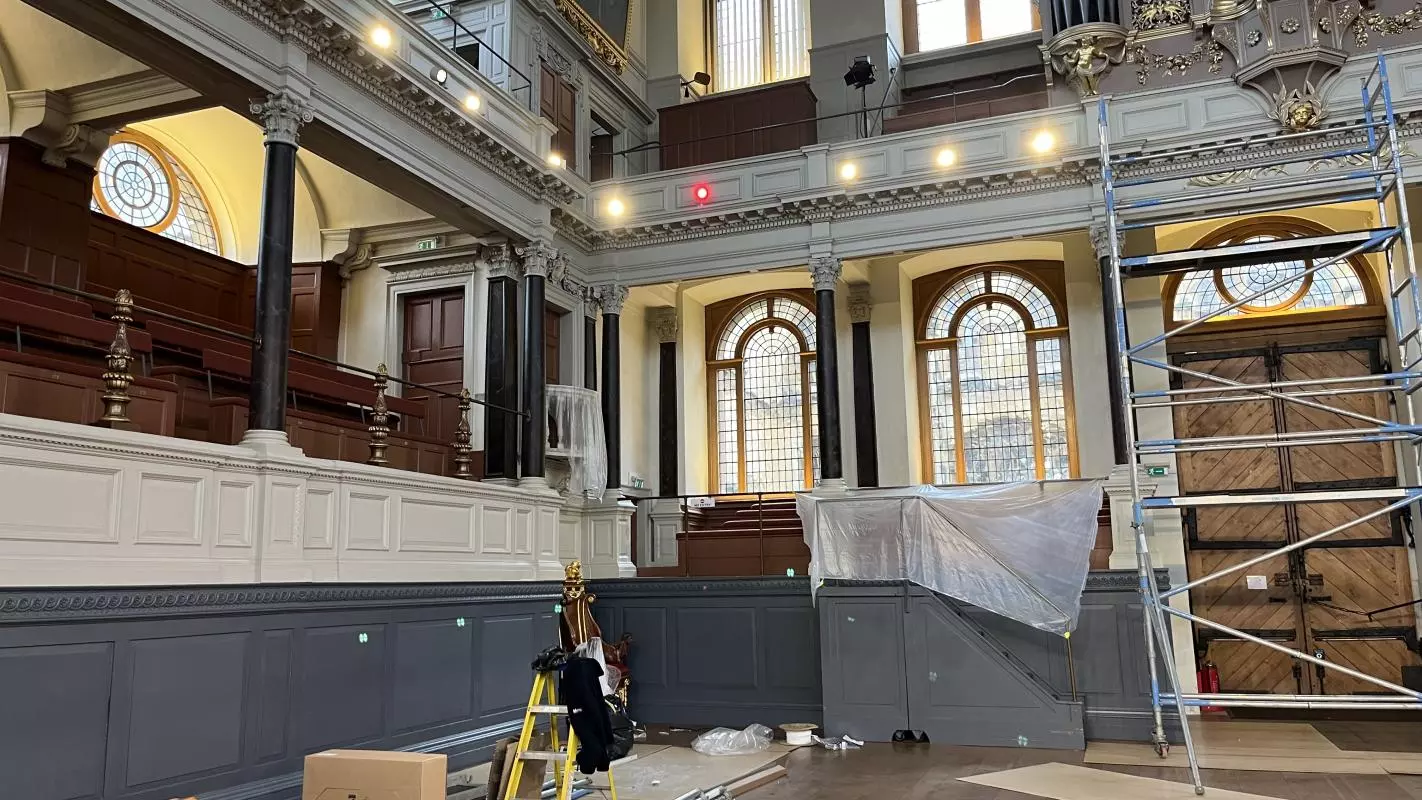 Restoration works being carried out in the Sheldonian Theatre Auditorium